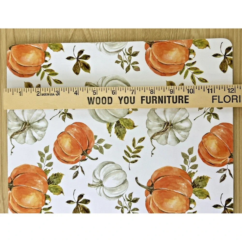 Cork Non-Slip Placemat Set of 4 Pumpkin Fall Thanksgiving, Orange/White/Green